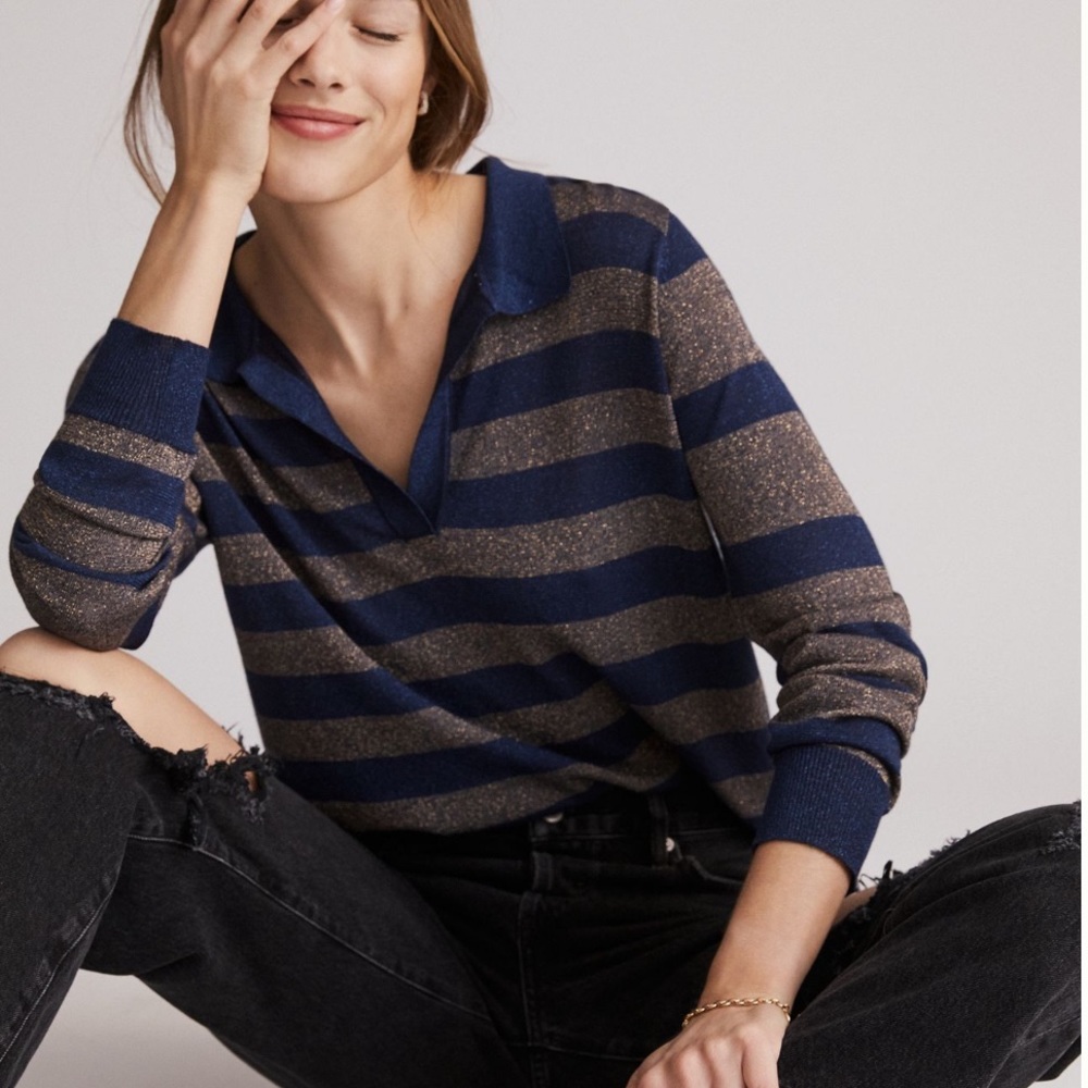 Anthropologie Striped Shimmer Polo Sweater